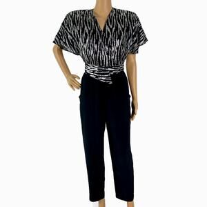 Vintage 80s Metallic Zebra Jumpsuit Silver Black Striped Catsuit w Belt Sz Small